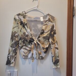 Floral Mesh Tie-Front Cardigan